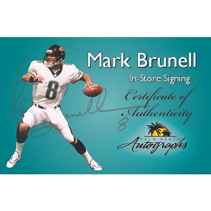 Mark Brunell in Jaguars jersey with number 8 on mini helmet