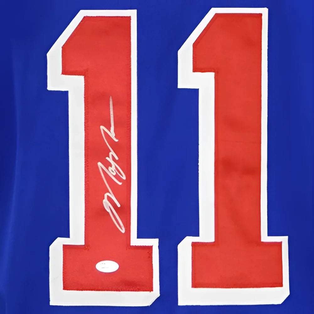 Mark Messier autographed custom hockey jersey, blue with red #11