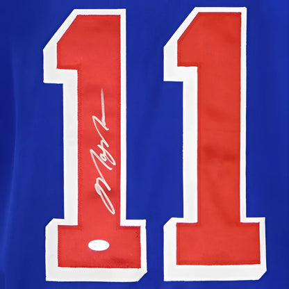 Mark Messier autographed custom hockey jersey, blue with red #11