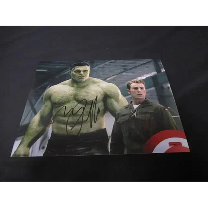 Autographed photo of Hulk and Captain America featuring Mark Ruffalo and Chris Evans