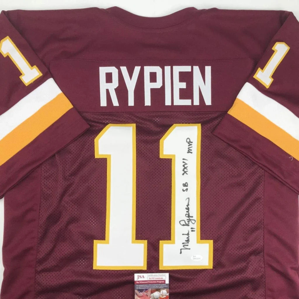 Autographed Mark Rypien Washington Redskins custom jersey with JSA certification for sports fans