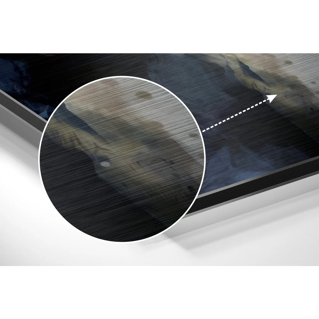 Dark gray brushed aluminium dibond art print in metal frame