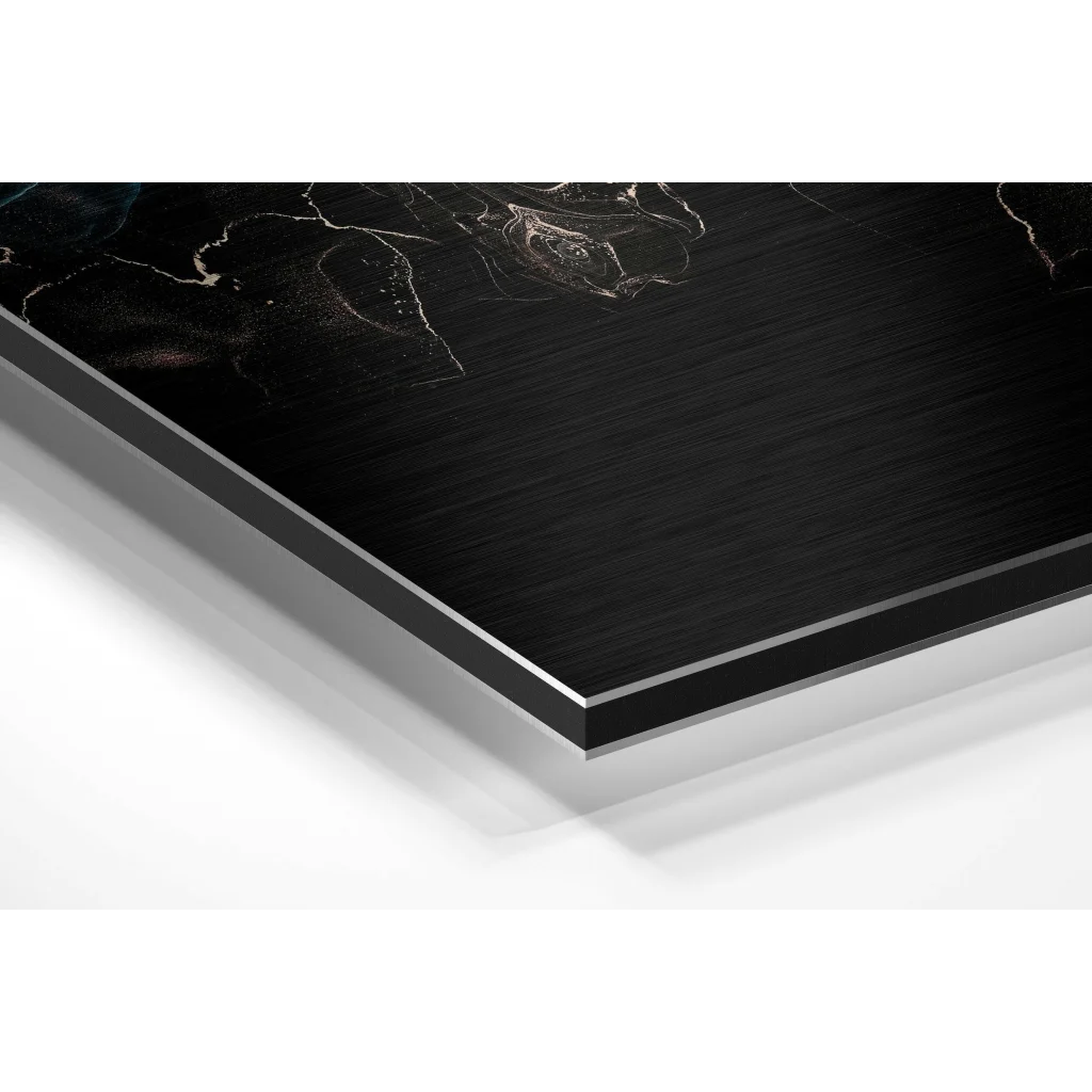 Stunning brushed aluminium dibond art with white marble swirls