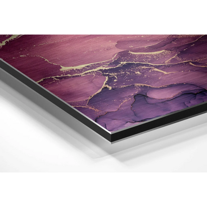 Purple gold marble print on brushed aluminium dibond in black frame