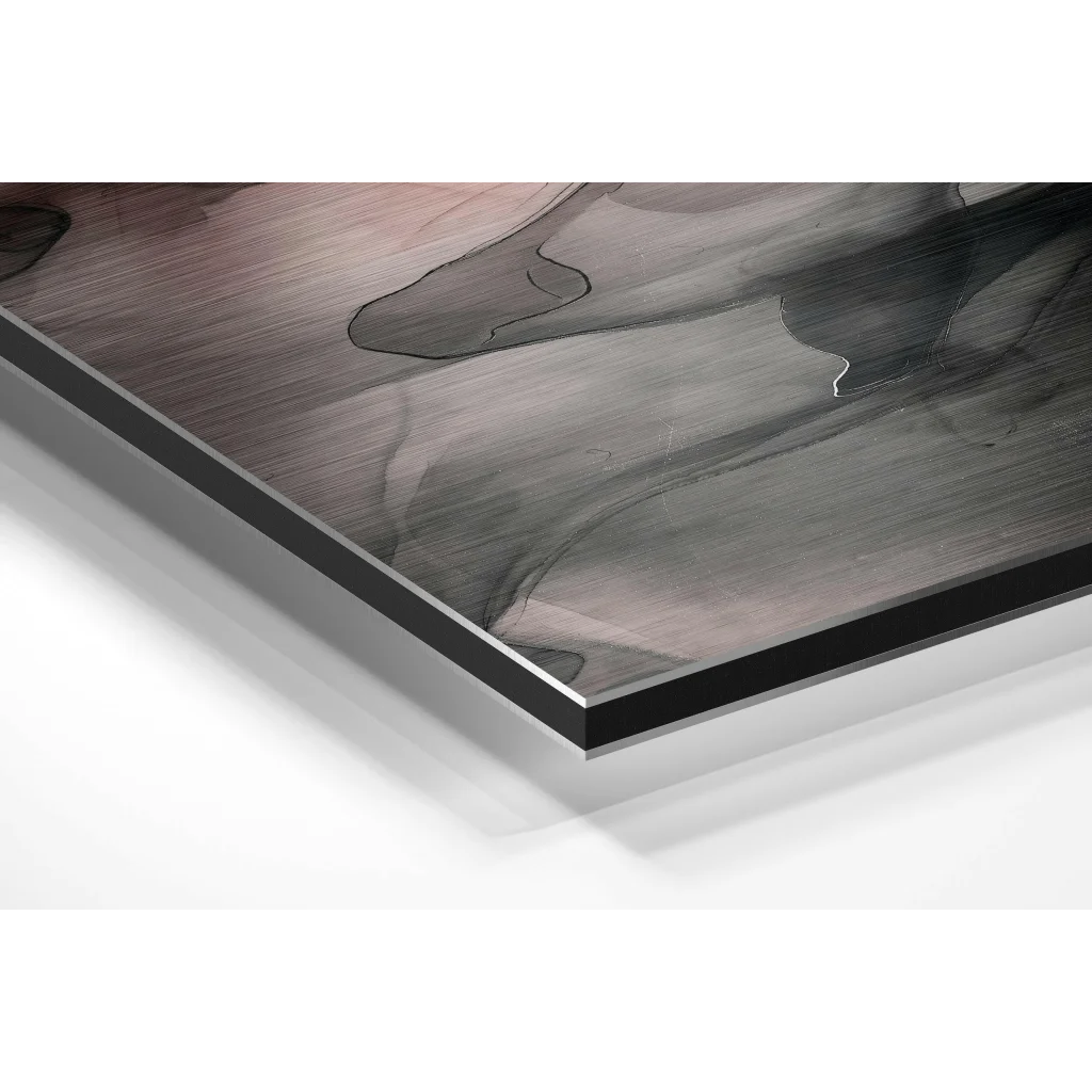 Glass Wall Art Stunning brushed aluminium dibond abstract art print with gray pink marbled patterns