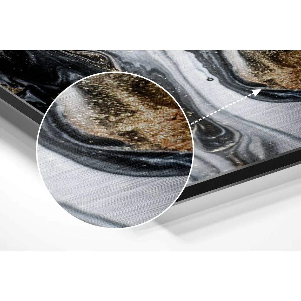 glass wall art Black white gold marbled abstract art on brushed aluminium dibond panel
