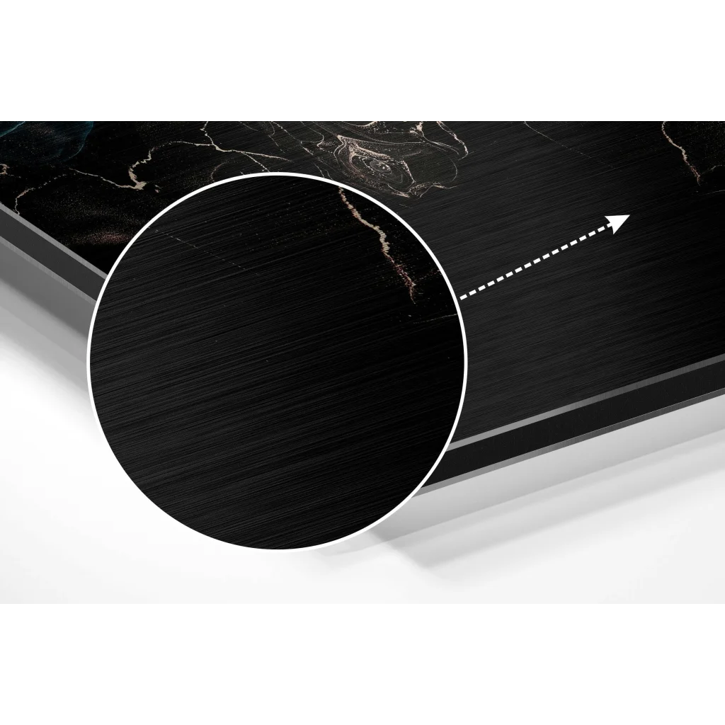 glass wall art Stunning brushed aluminium dibond art with black marble effect and gold veining
