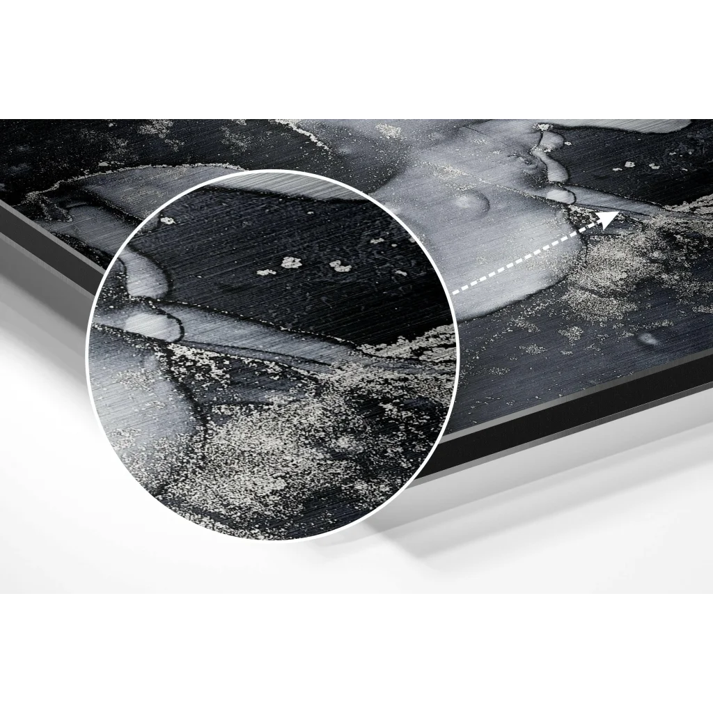 Stunning black white marbled abstract art on brushed aluminium dibond