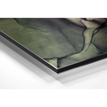 Swirling abstract green black art on brushed aluminium dibond print