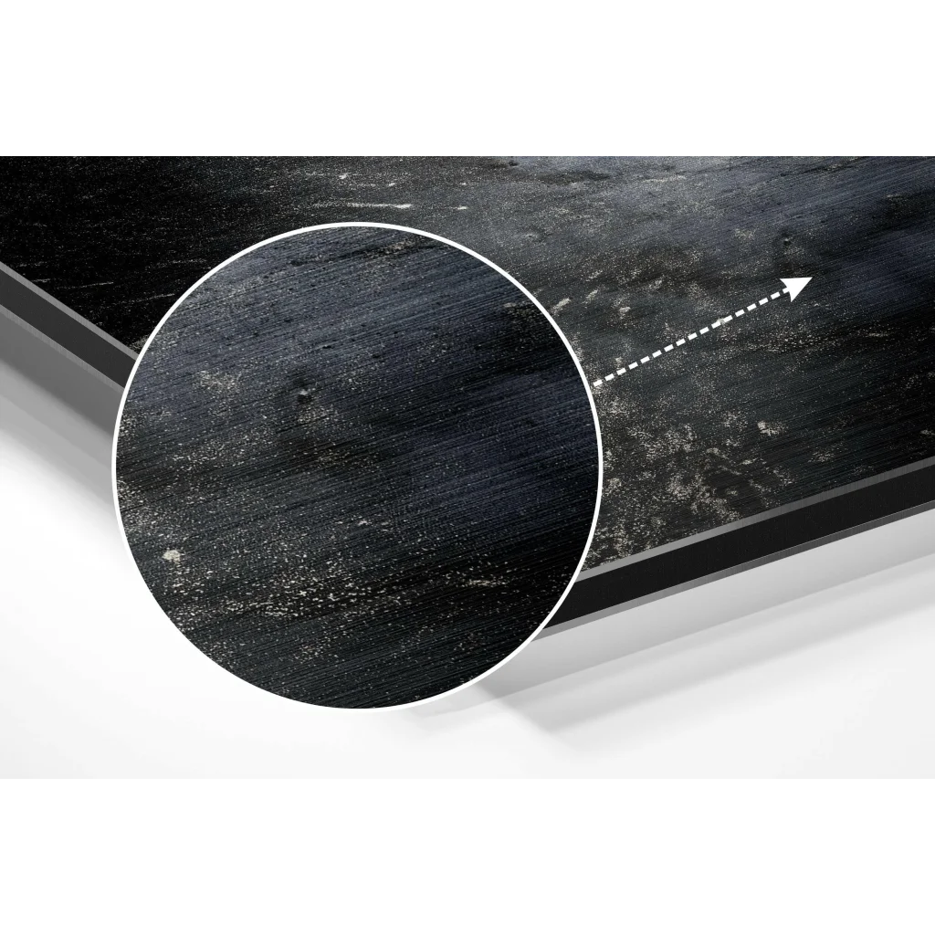 glass wall art Stunning brushed aluminium dibond wall art with black textured brushed finish and white speckles