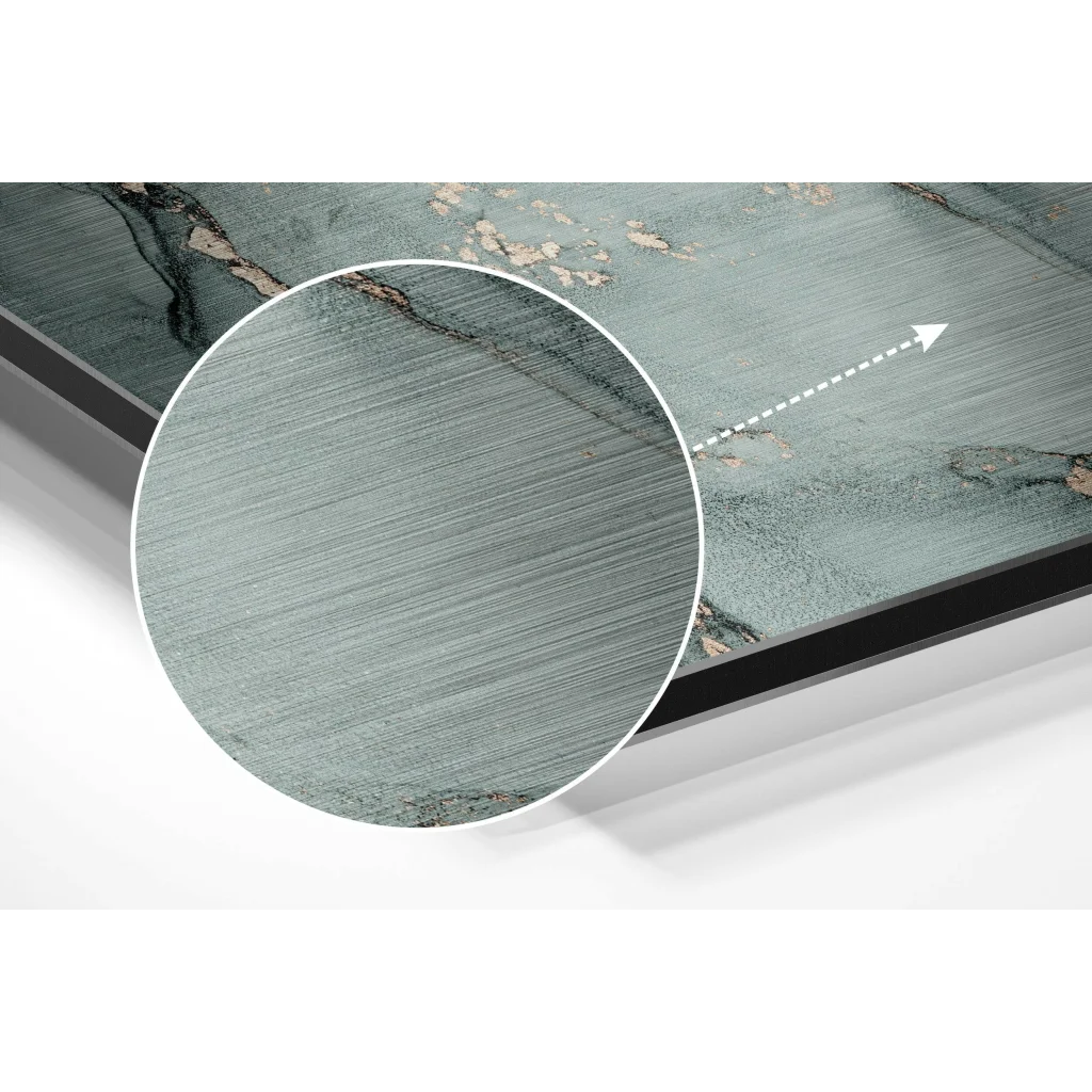 Stunning teal and gray abstract art on brushed aluminium dibond