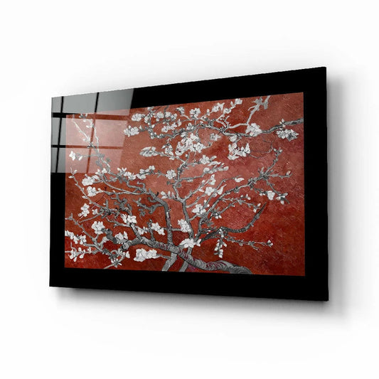 Blossom Branch Glass Wall Art on Deep Red Canvas | Insigneart USA | vintageantiquesgifts.com