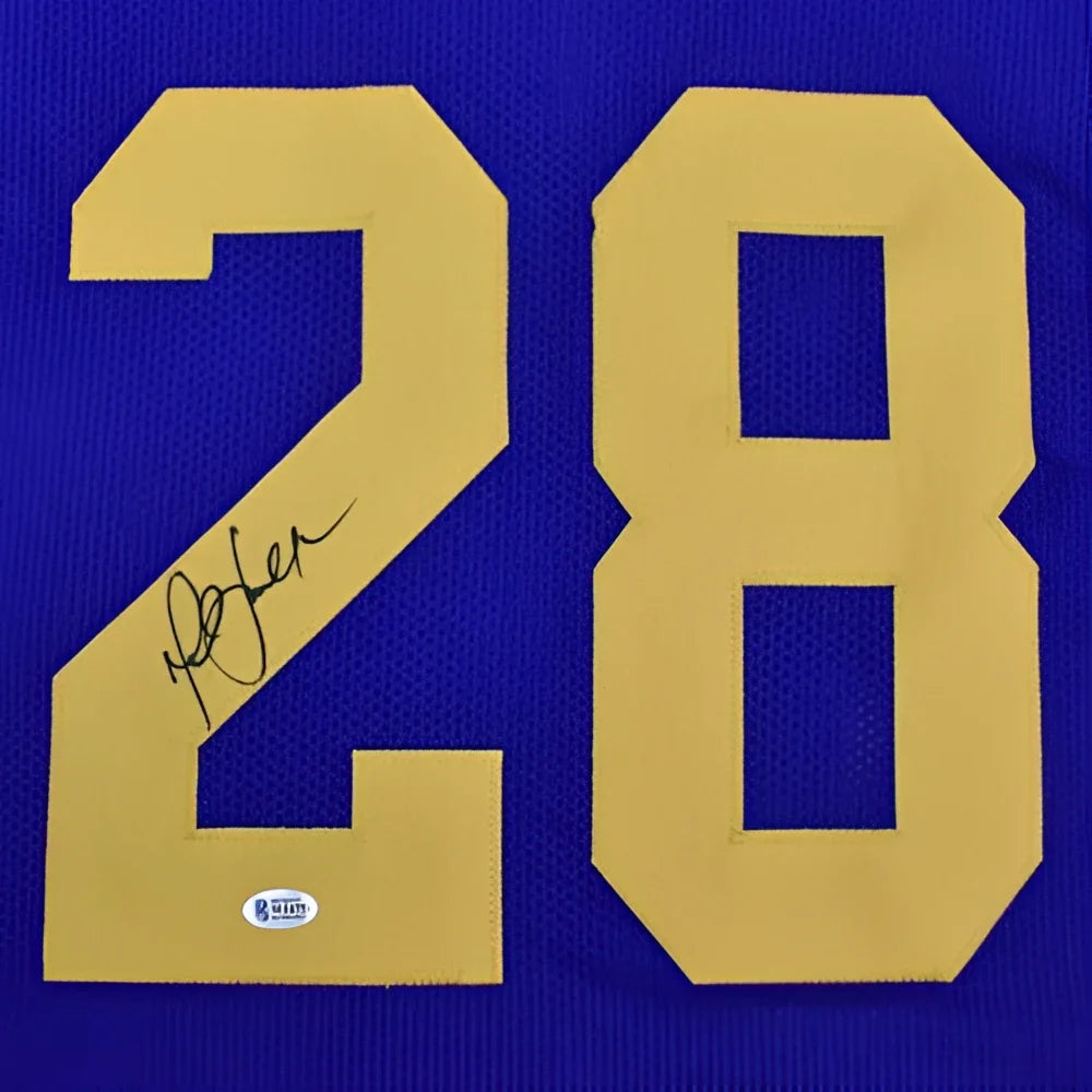 Marshall Faulk autographed St. Louis Rams throwback blue custom jersey #28 with JSA