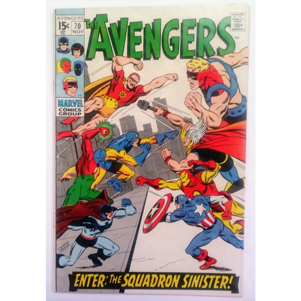 Marvel Comics Avengers 70 cover with Squadron Sinister debut