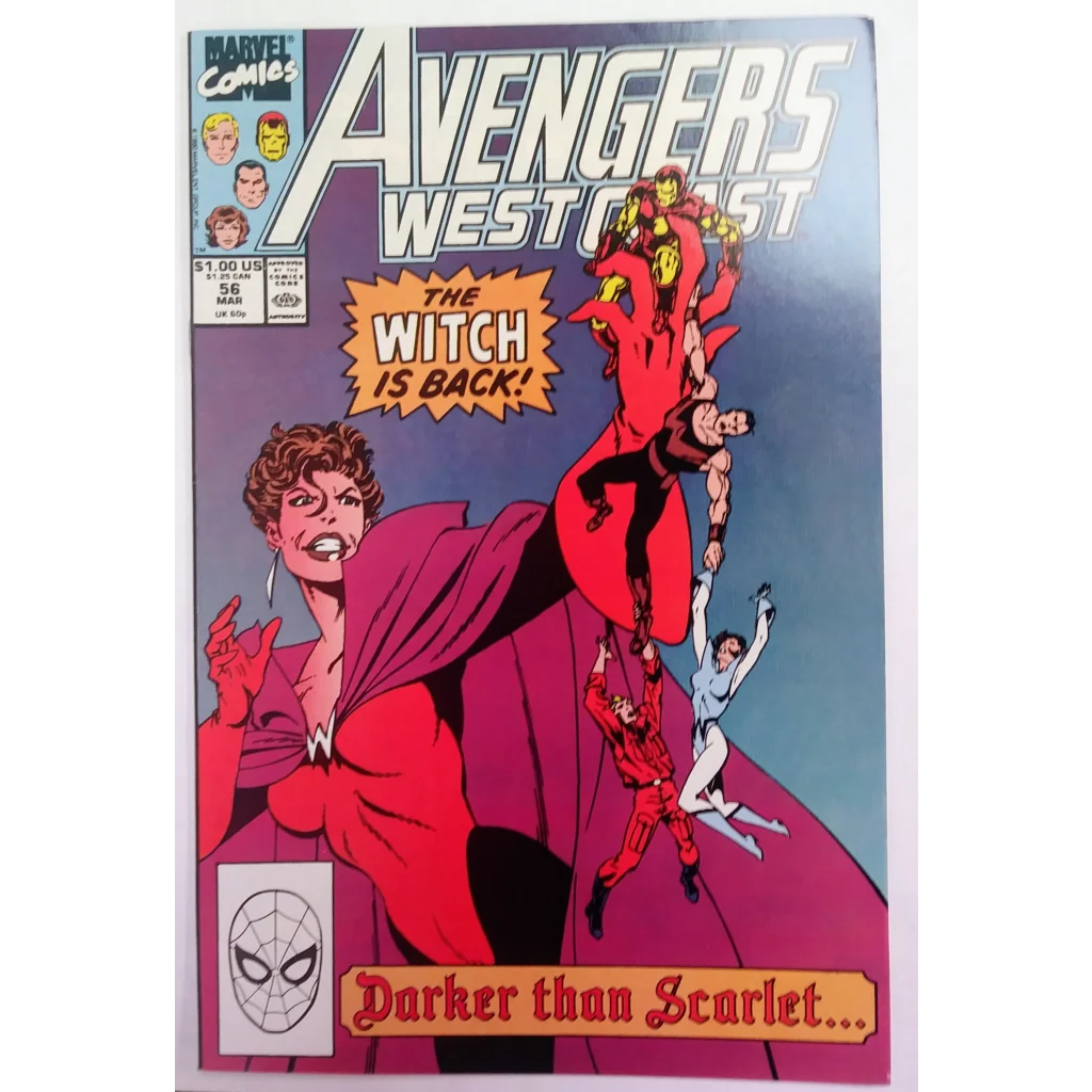 Avengers West Coast Issue 56 comic cover with Scarlet Witch epic adventure