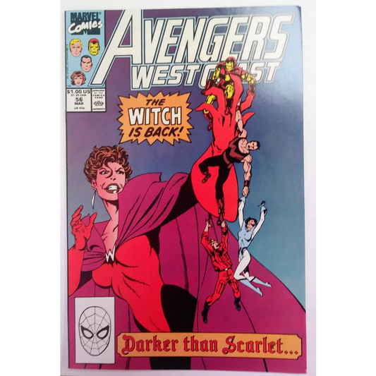 Avengers West Coast Issue 56 comic cover with Scarlet Witch epic adventure