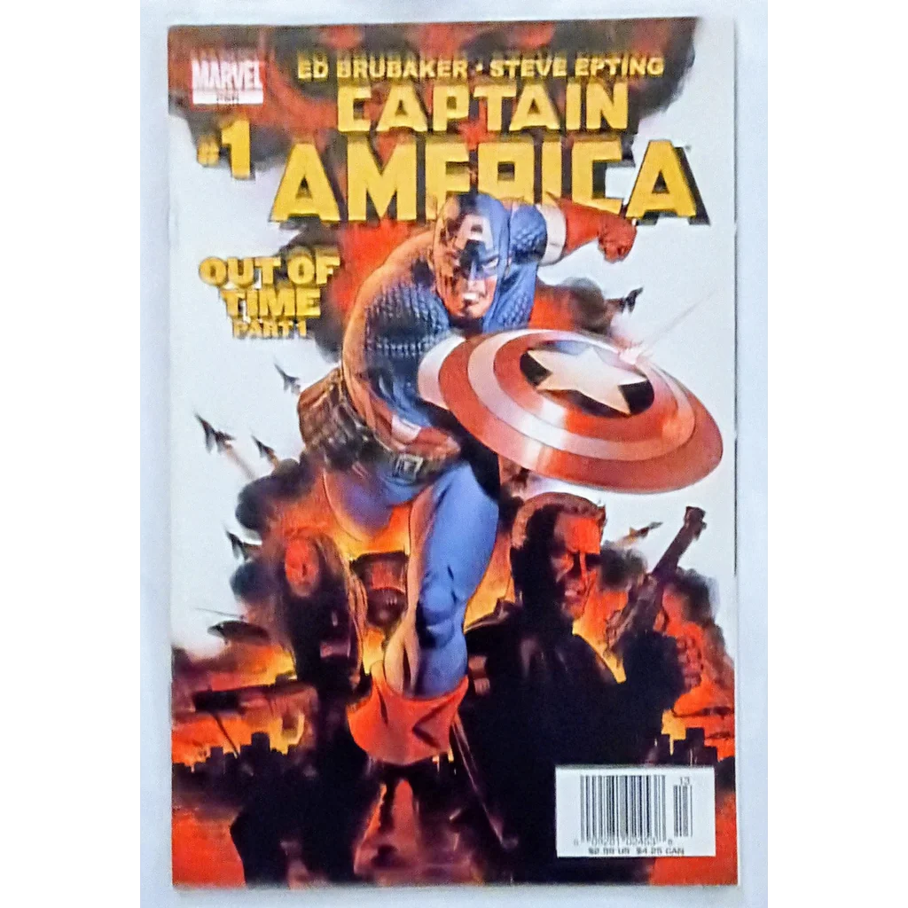 Captain America in dynamic action scene from Marvel Comics V5 Issue 1 debut