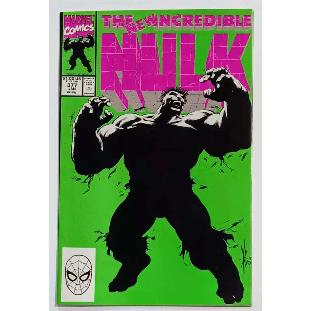 Green silhouette Hulk on comic cover, Incredible Hulk 377 Marvel Comics