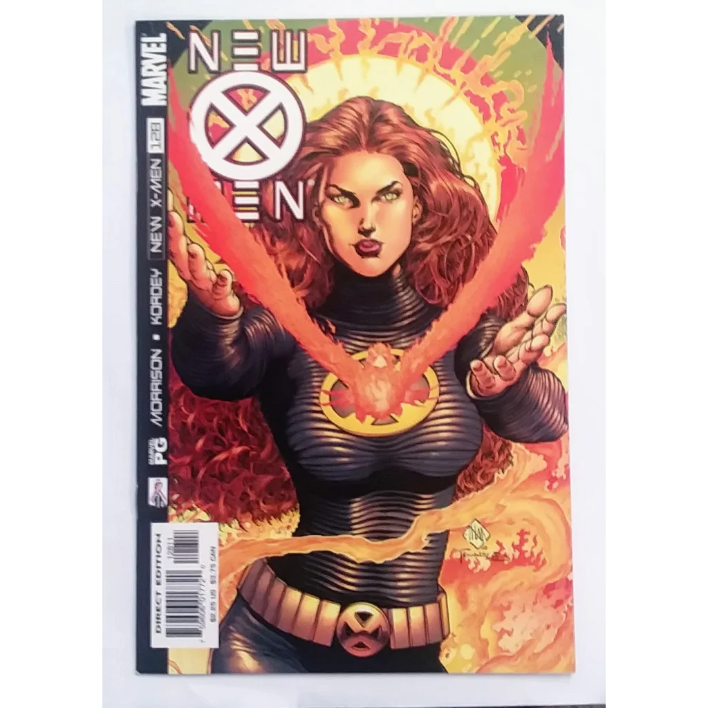 Fantomex debut in New X-Men issue 128 Marvel Comics with red-haired superhero in black yellow uniform