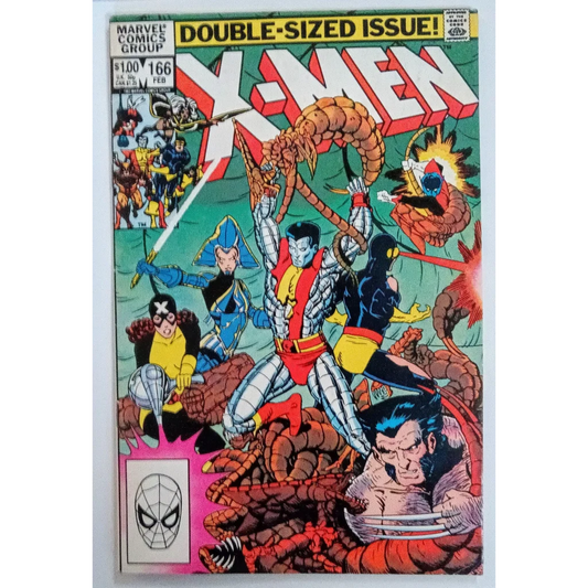 1980s Marvel Comics Uncanny X-Men #166 cover with team in action