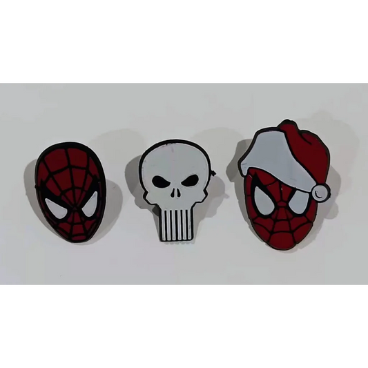 Red and black Spider-Man marvel lapel pin with Santa hat charm