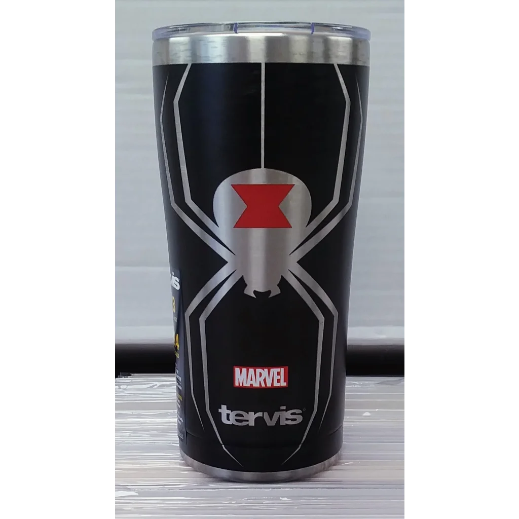 Black Widow tumbler with double-wall insulation and Black Spiderman design