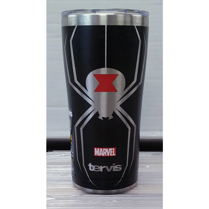 Black Widow tumbler with double-wall insulation and Black Spiderman design