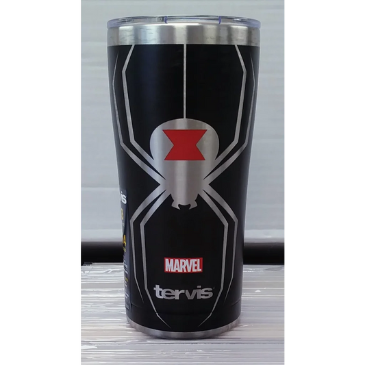 Black Widow tumbler with double-wall insulation and Black Spiderman design
