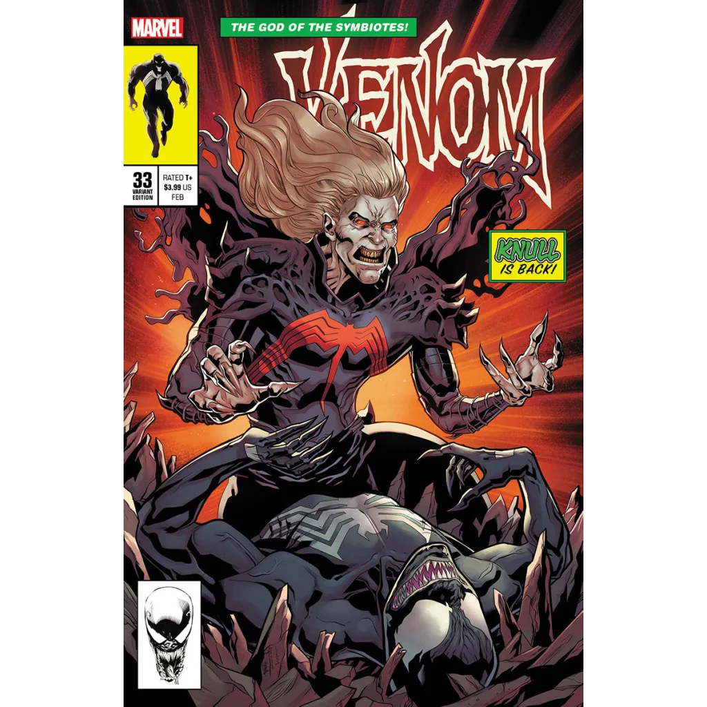 Marvel Venom Issue 33 comic book with black and white logo on display