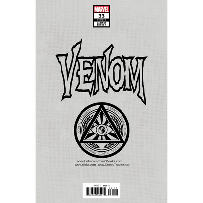 Marvel Venom Issue 33 comic book with black and white Venom logo and circular emblem