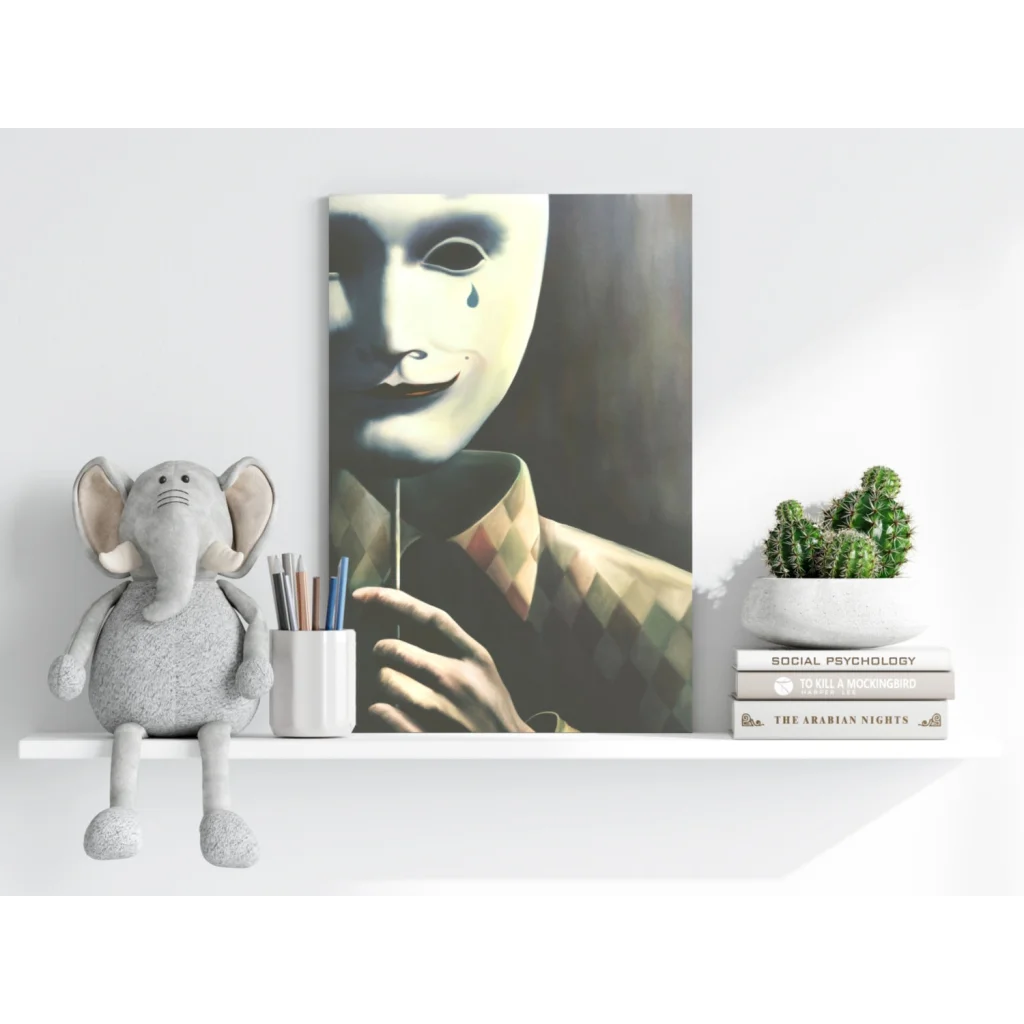 Insigne aluminum prints of masked man in argyle shirt with tear