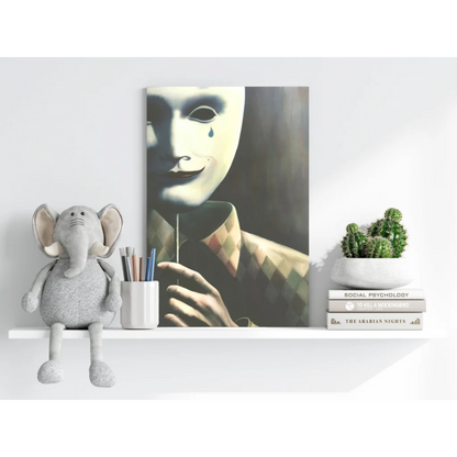Insigne aluminum prints of masked man in argyle shirt with tear