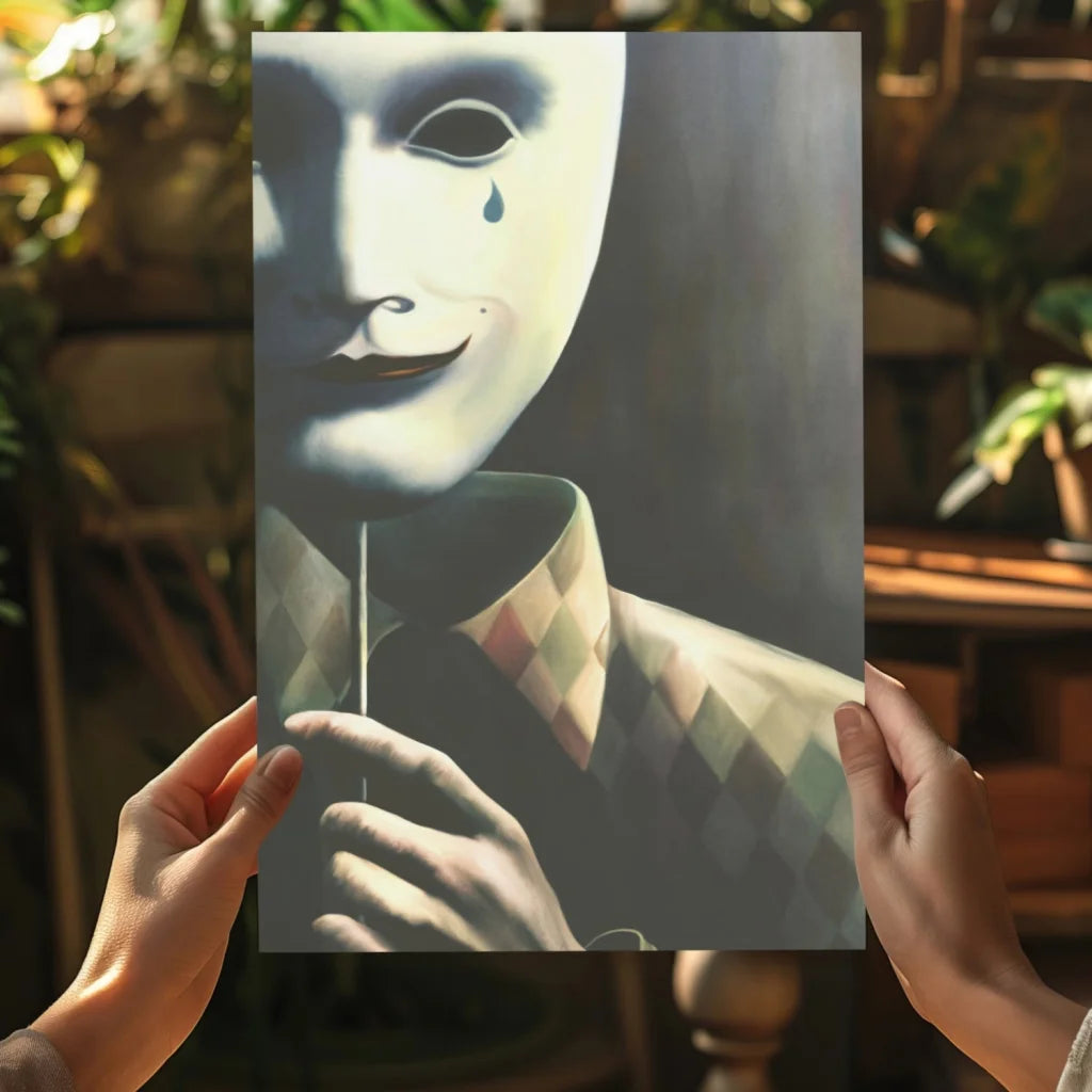 Haunting white mask with tear on Insigne aluminum print