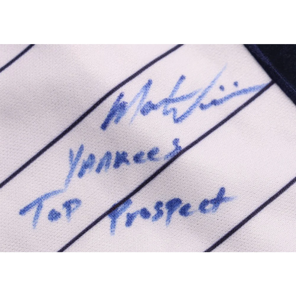 Autographed white pinstriped Yankees jersey signed by Mason Williams for fans