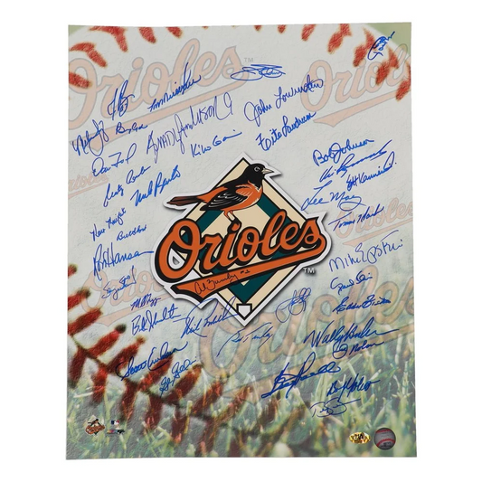 Autographed Baltimore Orioles memorabilia with Jim Palmer, Boog Powell, and Brady Anderson logos
