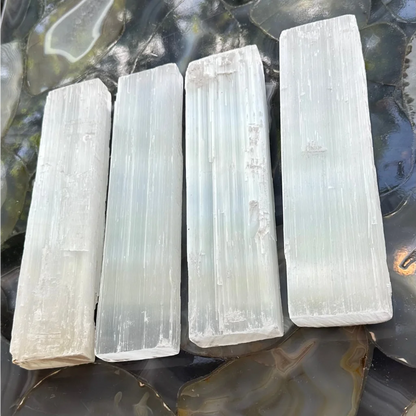 Massive 700g rough selenite bar from Morocco with translucent crystals
