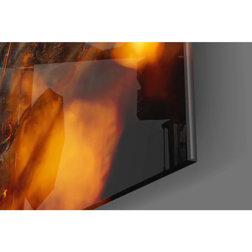 Sleek TV in Glowing Alien Biomechanical wall art with fiery flames