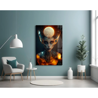 Futuristic glowing alien wall art canvas with orange blue accents