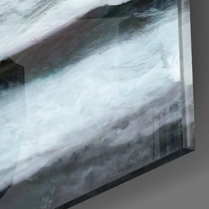 Sleek acrylic glass wall art of ocean wave with Armored Rabbit portrait