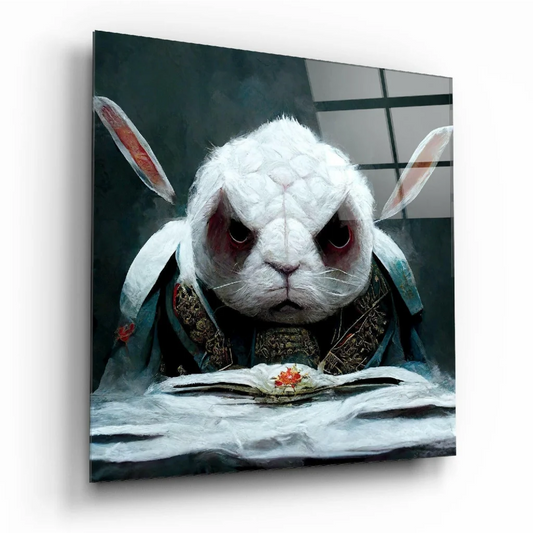 Stunning Ocean Wave Glass Wall Art with Armored Rabbit Portrait | Insigneart USA | vintageantiquesgifts.com