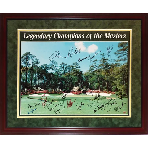 Framed Masters Champions autographed Augusta National print with 22 signatures