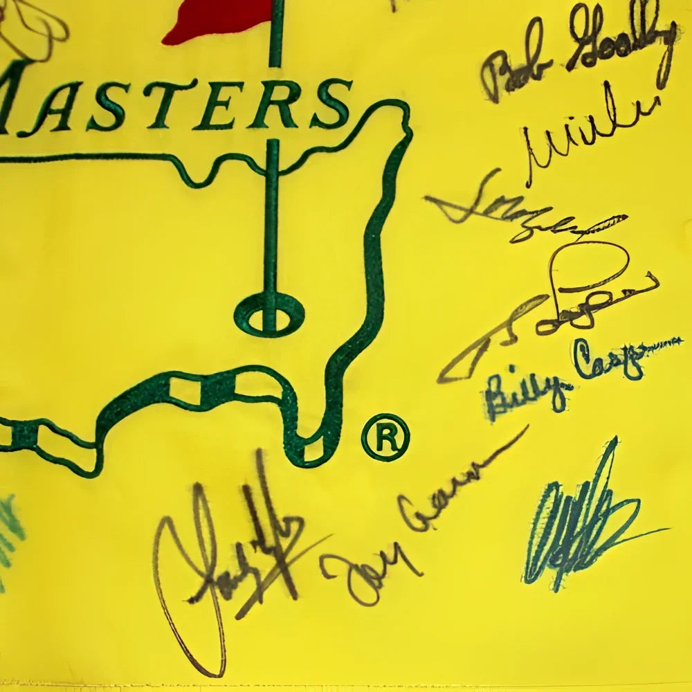 Autographed Masters golf pin flag #16 signed by 21 champions