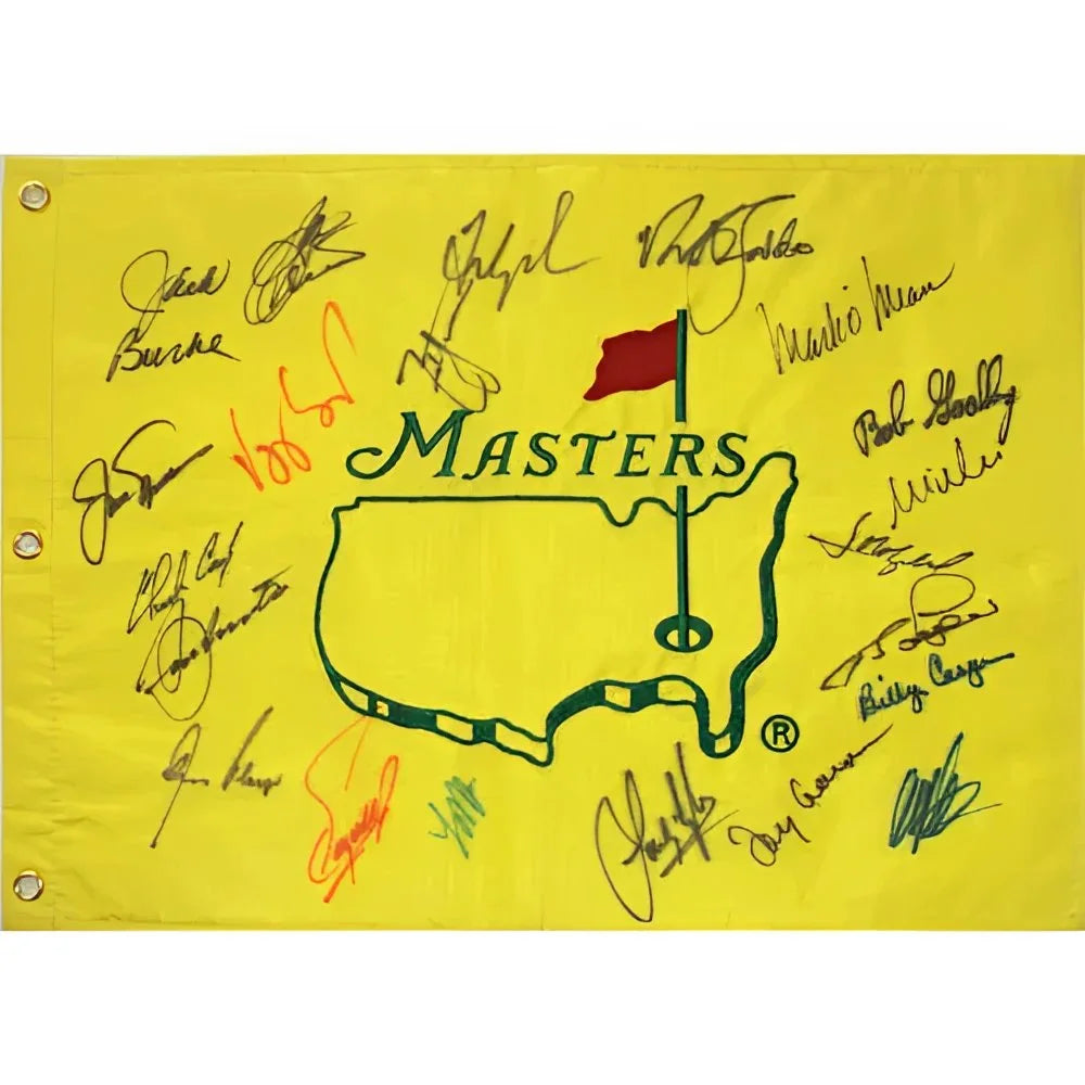 Signed Masters golf pin flag by 21 champions