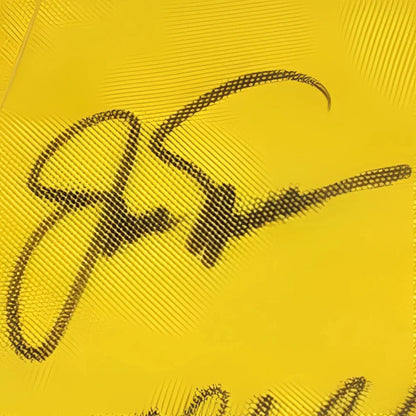 Signed Masters Golf Pin Flag with yellow fabric and black signature design