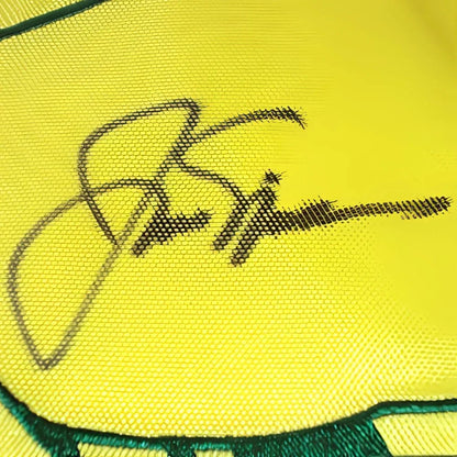 Signed Masters Golf pin flag with yellow green embroidered jersey