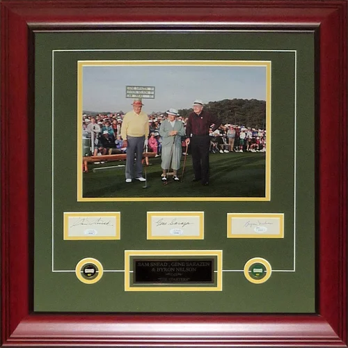 Classic mahogany deluxe framed piece with gold accents, green matting, and Masters signatures