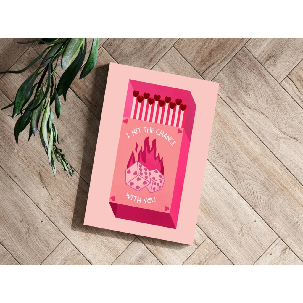 Pink matchbox insigne aluminum prints with hearts, dice, flames