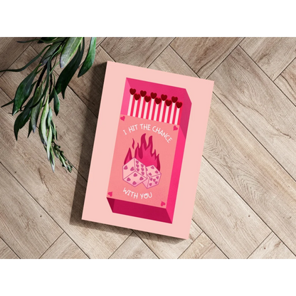 Pink matchbox insigne aluminum prints with hearts, dice, flames