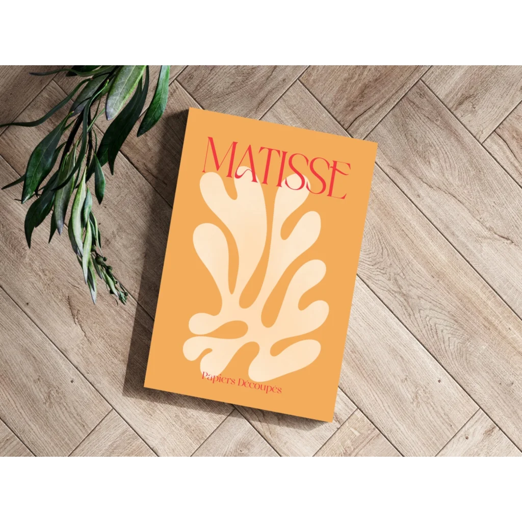 Matisse leaf insigne aluminum prints with orange matte book and red text