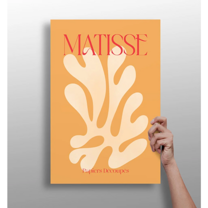 Matisse leaf insigne aluminum print with orange poster and white leaf design